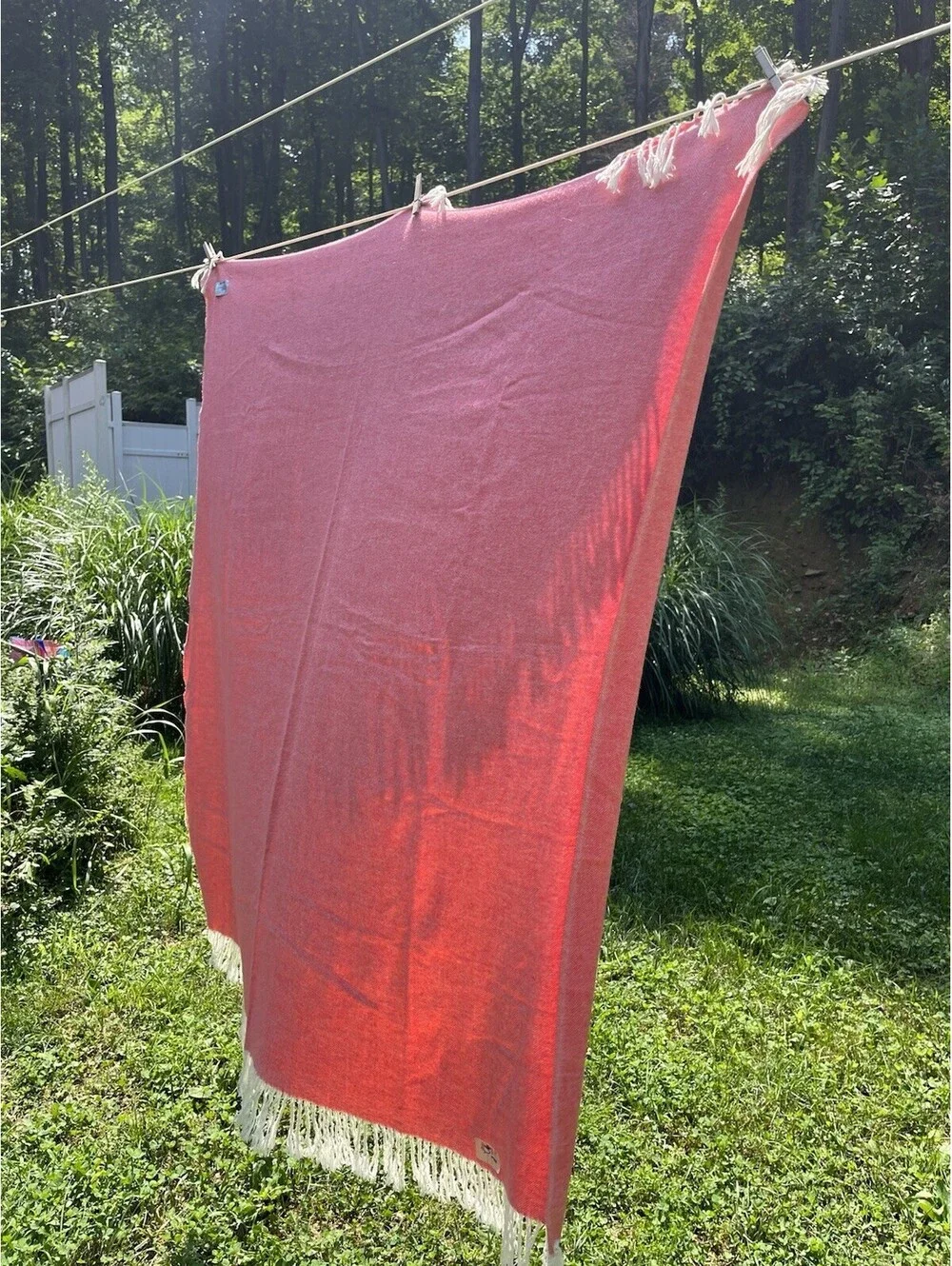 VTG Lands Downunder Pink Herringbone Throw Blanket Italy Fringe 50x53” Cashmere